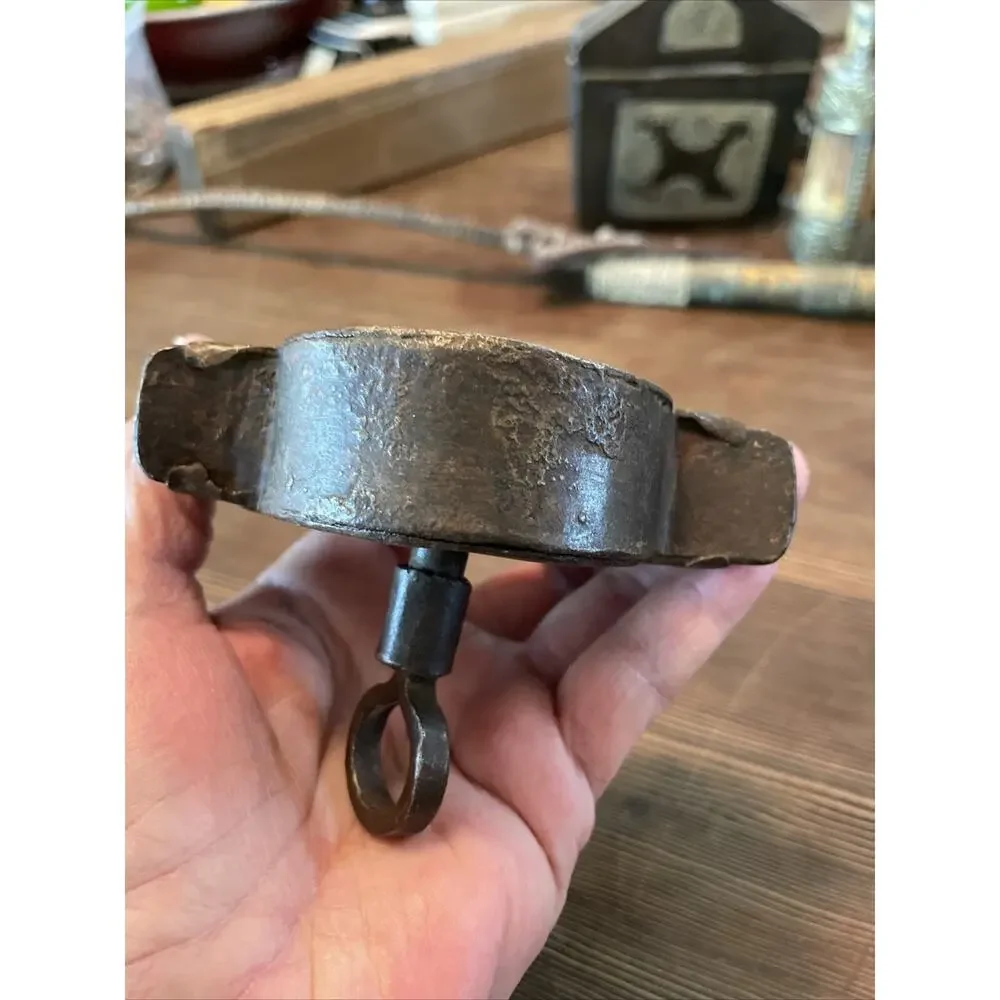 Rare antique handmade 1800s pad lock solid steel With key.